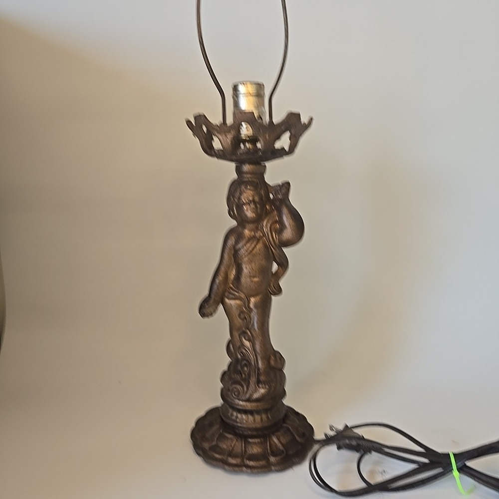Antique Angel Cherub Putti Figural Table Lamp Light Victorian Cast Iron